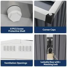 Cobertizo de metal para exteriores de 3 x 3,6 m, resistente a la intemperie, para herramientas de jardín, con entrada con cerradura y ventilación, ideal para patio, cortacésped, bicicletas y equipo. Blanco y negro - En blanco y negro - Ver 3