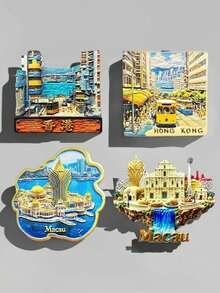 香港澳门3D磁性冰箱贴，1个，旅行纪念品，家居装饰 - 彩色 - 查看 3