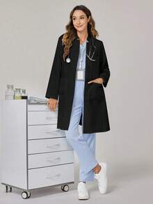 Laboratory Coat / Scrub Uniform Jacket With Multiple Pockets Black Spring - Black - View 4