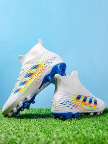 Zapatos de fútbol para hombres, zapatos de fútbol para mujeres, adecuados tanto para hombres como para mujeres, zapatillas de clavos para adultos de caña alta AG/FG, para niños y niñas, zapatos ligeros profesionales para entrenamiento en césped y deportes al aire libre - Blanco - Ver 5