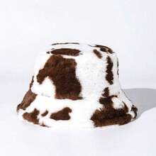 Japanese Style Fashionable Cow Print Bucket Hat For Women, Autumn And Winter, Korean All-Match Bucket Hat With Thickened Warmth Cute Winter Outfits - 彩色 - 查看 5