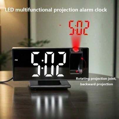 1pc Multifunctional Projection Alarm Clock, Large LED Digital Electronic Clock, USB Powered (DC-5V Port), Built-In Button Cell Battery