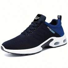 Men's Lightweight Athletic Shoes: Breathable Air Cushion Running Sneakers With Non-Slip Sole & Lace-Up Closure | Durable Abrasion-Resistant Gym Shoes For Jogging, Workouts & Fitness Training | Comfortable Walking Shoes For Active Men.Tenis Para Hombre,Zapatillas De Hombre,Blue Shoes.Navy Blue Shoes. - Màu xanh lam - Xem 2