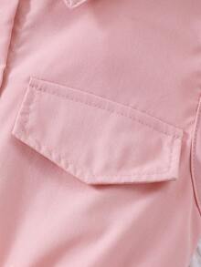 Girls' Casual Solid Color Sleeveless Collared Mesh Dress With Belt, Summer - Pink - View 5