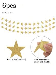 6/3件金色闪光星星花环装饰悬挂背景横幅，星星派对装饰，适用于生日、婴儿派对、婚礼、儿童房、斋月、开斋节、毕业典礼、新年、圣诞节（每条约4米） - 彩色 - 查看 5