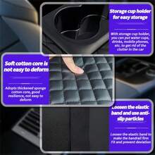 New TOMVAES Car Armrest CoverLeather Armrest Support Elbow Rest Pillow Auto Center Console Cushion Pad With Cup Holder And Organizer For SUV/Truck/Vehicle Black - As Pic - View 5