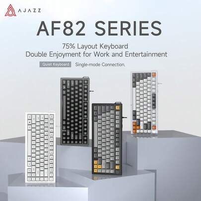 AJAZZ AF82 Wired Keyboard, 75% Compact Layout, 82 Keys Quiet Membrane Keyboard, Minimalist Design, Efficient, Volume Knob, Dual-Stage Adjustable Feet, Includes Wrist Strap