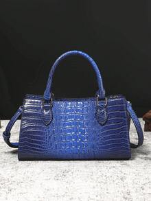 WOLFDIARY Elegant Crocodile-Embossed Handbag - Opulent Gradient Vintage Style - Spacious Women's Purse With Durable Top Handle - Ideal For Everyday Elegance And Professional Chic - Màu xanh lam - Xem 4