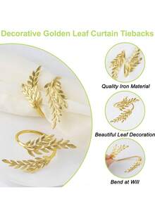 Gold Wheat Ear Pattern Napkin Rings, Suitable For Home Kitchen; Gold Metal Leaf Shaped Napkin Rings, Metal Leaf Napkin Rings For Restaurants, Napkin Holders, Tabletop Decor, Suitable For Weddings, Christmas Parties, Banquets, Dinners And Other Occasions. - Multicolor - View 6