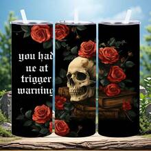 1pc 12oz/20oz/40oz Gothic Skull And Roses Tumbler With Lid And Straw, Winter Insulated Travel Mug, Gift For Women Men, Ideal For Christmas, Memorial, Christmas, Birthday Gift, Iced/Hot Coffee Cup For Office - 20盎司 - 查看 5