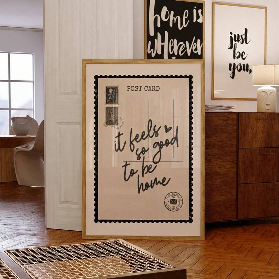 1 pièce Impression de carte postale vintage grise sans cadre << Rentrer à la maison est génial », belle affiche murale inspirante, convient pour la décoration du salon, de la chambre, du dortoir et du couloir, affiche de mode et peinture de décoration murale de la pièce - Multicolore - Voir 1