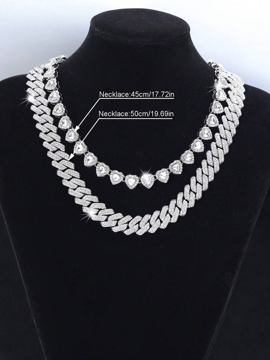 2件套酷炫男士首饰套装，心形链项链套装，男士圣诞礼物，嘻哈街头风叠戴首饰，适合派对、生日、情人节、感恩节等场合的礼物 - A - 查看 1