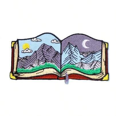 1pc Outdoor Landscape Embroidered Patch, Fashion Book Lover Clothing Repair Patch, Iron-On And Sew-On Embroidered Badge, Decor For Clothes, Jeans, Jackets, Hats, Dresses, DIY Accessories