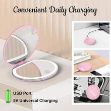 Portable Foldable Makeup Mirror, 1 Count Glam Travel Makeup Mirror With LED Light, Compact Mirror For Women, Pocket Size Makeup Tools, Travel Hand Mirror - 粉色 - 查看 8