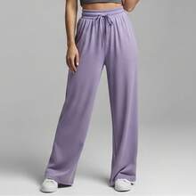 Comfortable Women's Wide-Leg Sweatpants, Soft, Structured Fit, Casual, Basic, Plain, With A Faux Drawstring. - 紫丁香 - 查看 14
