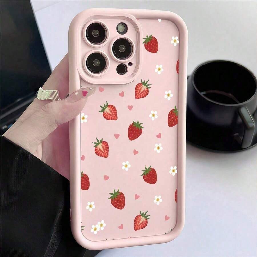 Strawberry Pattern Design, Light Pink Cute Phone Case, Suitable For IPhone X/XS/XSMAX/11/11pro/11promax/12/12pro/12promax/13/13pro/13promax/14/14plus/14pro/14promax/15/15plus/15pro/15promax/16/16plus/16pro / 16promax And Other Apple Phones And Galaxy S25/S25Plus/S25Ultra/S24/S24Ultra/S24FE/S23/S23Ultra/S22/S22Ultra And Other Phones,Suitable For IPhone 17 Air - 粉色 - 查看 1