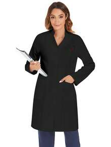 Laboratory Coat / Scrub Uniform Jacket With Multiple Pockets Black Spring - Black - View 6