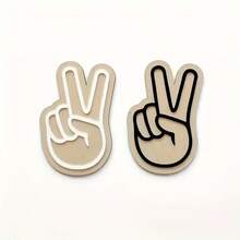 现代简约V字手势木质墙饰 - 天然木纹人造木板，无框黑白和平标志图标，适合家居和办公室装饰，易于悬挂，和平标志礼品 - 彩色 - 查看 8