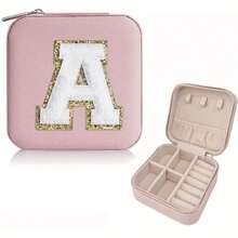 1pc Letter Embroidery Sequin Mini Jewelry Box, Cute Pink Earrings Rings Neckline Storage Bag, Portable PU Leather Jewelry Bag - Pink - View 3