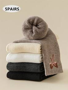 5 Pairs Girls Thick Warm Butterfly Print Mid-Calf Socks, Autumn/Winter - Multicolor - View 8