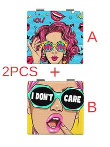 1 Stück stilvoller Anime-Mädchen-Serie tragbarer Kosmetikspiegel, faltbar, leicht, ultradünn, handlich, hochwertig versilberter Nano-Elektroplattierter Rahmen, detaillierte Verarbeitung, geeignet für verschiedene Anlässe, faltbare quadratische Form für einfaches Tragen