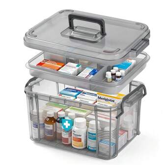 1pc Multi-Layer Plastic Storage Box With Handle, Organizer Box For Storing Pills, First Aid Supplies And Household Items - Portable, Durable And Stackable, Suitable For Bedroom, Kitchen And Office