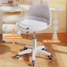 Height-Adjustable Desk Chair - Cute Padded Armless Chair For Girls, Plastic Office Chair For Home, Small Comfortable Study Chair For Teenagers, Ideal For Home Office And Dressing Table - White - View 7