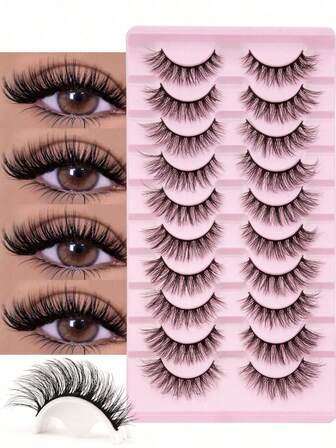 10 par förlängda långa ögonfransar för daglig användning, av naturliga minklösögonfransar, lösögonfransar av mink, tjocka, mjuka och lockiga ögonfransar, lösögonfransar, naturliga mjuka, fulla lösögonfransar, med vridande och korsande effekt, används för daglig användning, lösögonfransar i minkstil