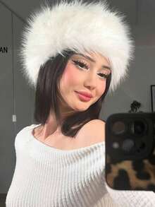 1pc Faux Fur Headband, Warm & Stretchy Headband, Minimalist Design, Versatile Daily Accessory For Women, Winter Plush Hair Bands Elegant Head Wrap Women Hair Accessories - Multicolor - View 2