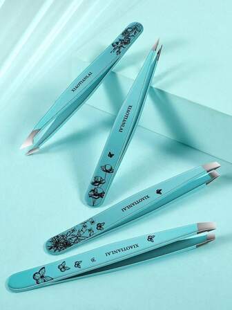 4pcs Blue Eyebrow Tweezers Set, Professional Stainless Steel Eyebrow Grooming Tools, Precise Eyebrow Shaping, Unisex, Includes Portable Storage Case, Essential For Home And Travel Eyebrow And Facial Hair Grooming