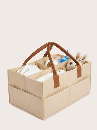 婴儿尿布收纳架，适用于换尿布台，带皮质提手的日托中心收纳箱，毛毡尿布收纳袋，室内外皆宜，便携式尿布和婴儿湿巾收纳袋，尿布包，大容量尿布和婴儿湿巾收纳盒，日托中心收纳盒和车载收纳盒