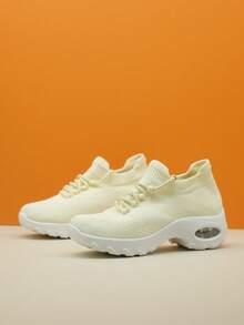 Cross-Border Children's Sports Casual Lace-Up Air Cushion Shock Absorbing Sneakers, Slip-On Slouchy Shoes, Dance Shoes, Knitted Leg Warmers Shoes - Beige - View 6