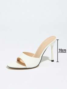 Women's High Heel Sandals, Fashionable And Sexy, Featuring Chunky Heel, Wide Strap, Mule Design, High-End Mirror Finish, Delicate Water Wave Stone Texture, Crocodile Pattern, Romantic And Elegant, Bright White Color, Small Square Toe, Slim High Heel, Suitable For Night Club, Party, Stage, Outdoor, Campus, Travel, Valentine's Day, Mother's Day, Women's Day, Thanksgiving, Christmas, New Year Gift - White - View 8