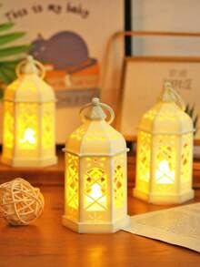 1 pieza Lámpara decorativa de linterna mini retro con batería, lámpara de decoración para el hogar, decoración de mesa, decoración de dormitorio, luz nocturna colgante de pared, adecuada para decoración de boda, fiesta, vacaciones, linterna de mesa LED de interior - Amarillo - Ver 5