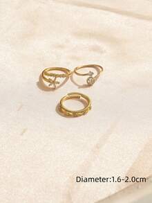 3pcs Set Luxury Vintage Exquisite Copper Zirconia Stone Rings, Adjustable Copper Fashion Jewelry For Women, Perfect For Daily Wear & Parties - Yellow Gold - View 7