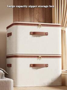 1pc Foldable Storage Box - Essential Home Storage Box, Double-Sided Zipper Design, Durable, Large Capacity, Faux Leather Handle For Easy Carrying, Can Be Used As Clothes Storage Box Or Under-Bed Storage Box - Multicolor - View 4