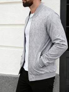 Herren Outdoor Sportjacke, Fliegerjacke, mit Stahlprägung Phoenix Muster, modische vielseitige Bomberjacke - Grau - Übersicht 7