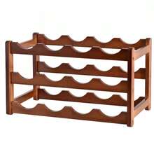 Wooden Wine Rack 12 Bottle Holder Wood Wooden Stackable Storage Display Shelf - Brown - View 12