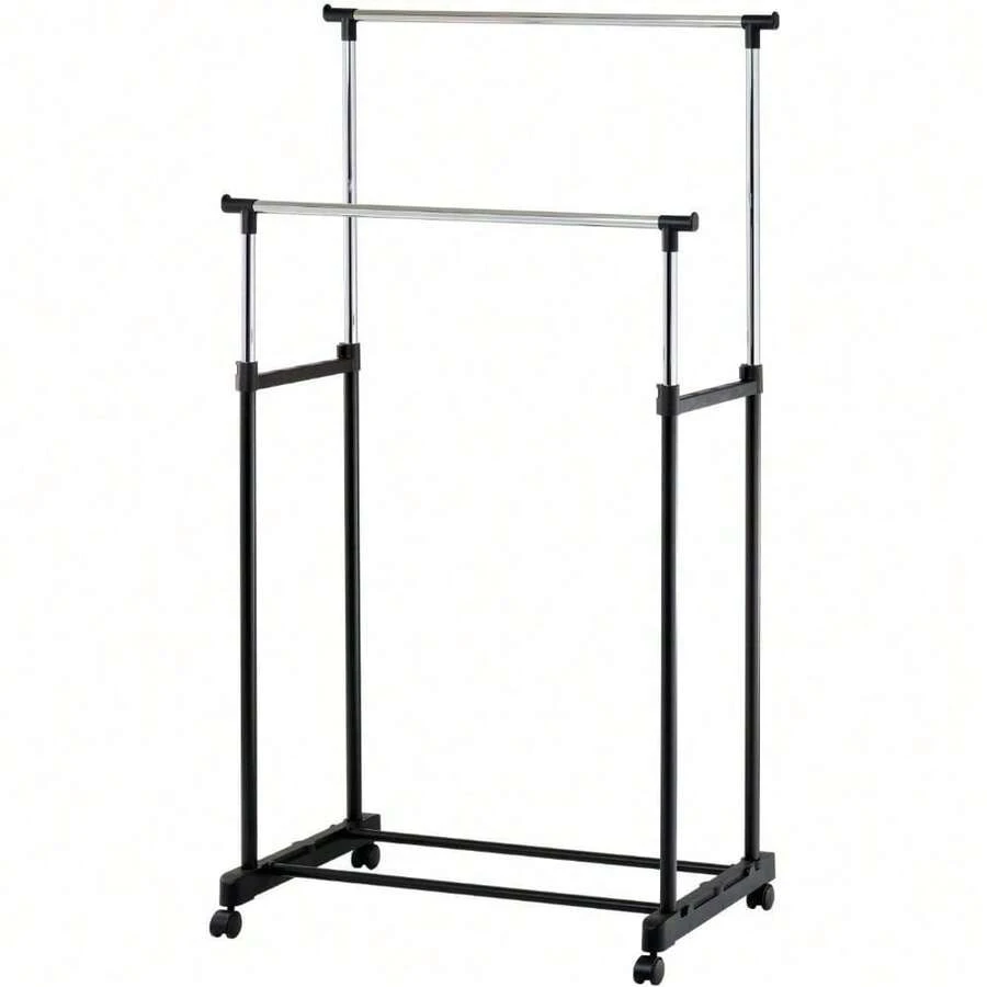 Heavy Duty Metal Dual Rail Clothes Garment Hanging Rack Shelf Display Stand UK - Black - View 1