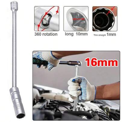 16mm Thin Wall Magnetic Swivel Spark Plug Socket 12-Point 3/8 Drive X 11" Length
