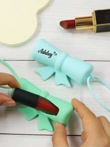 Custom Lipstick Case With Name, Holder, Personalized Holder, Lip Balm Holder, Customized Lip Gloss Holder Keychain, Customizable Bow Lipstick Protective Case, Valentine'S Day, Birthday Gifts, Silicone, Travel Essentials, Wedding Accessories, Family, Couple, Sisters, Friend, Mom - Style a - View 2