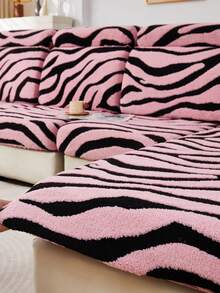 1件装柔软毛绒面料宠物防抓沙发座套，情人节斑马纹图案，多色可选，加厚提花毛绒沙发靠垫套，适用于沙发靠背、1/2/3/4/L型贵妃椅，秋冬季款 - 彩色 - 查看 9