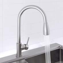 Kitchen Mono Mixer Tap Single Lever Pull Out Spray Spout Swivel Brushed Finish - Default - View 1