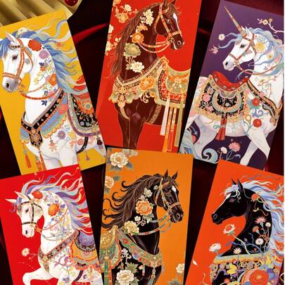 6个/套 2026 马年 3D立体压纹红包/礼包，个性化创意3D立体压纹红包，寓意吉祥如意的红包，香港加厚新年版红包（零花钱红包），个性化创意新年红包