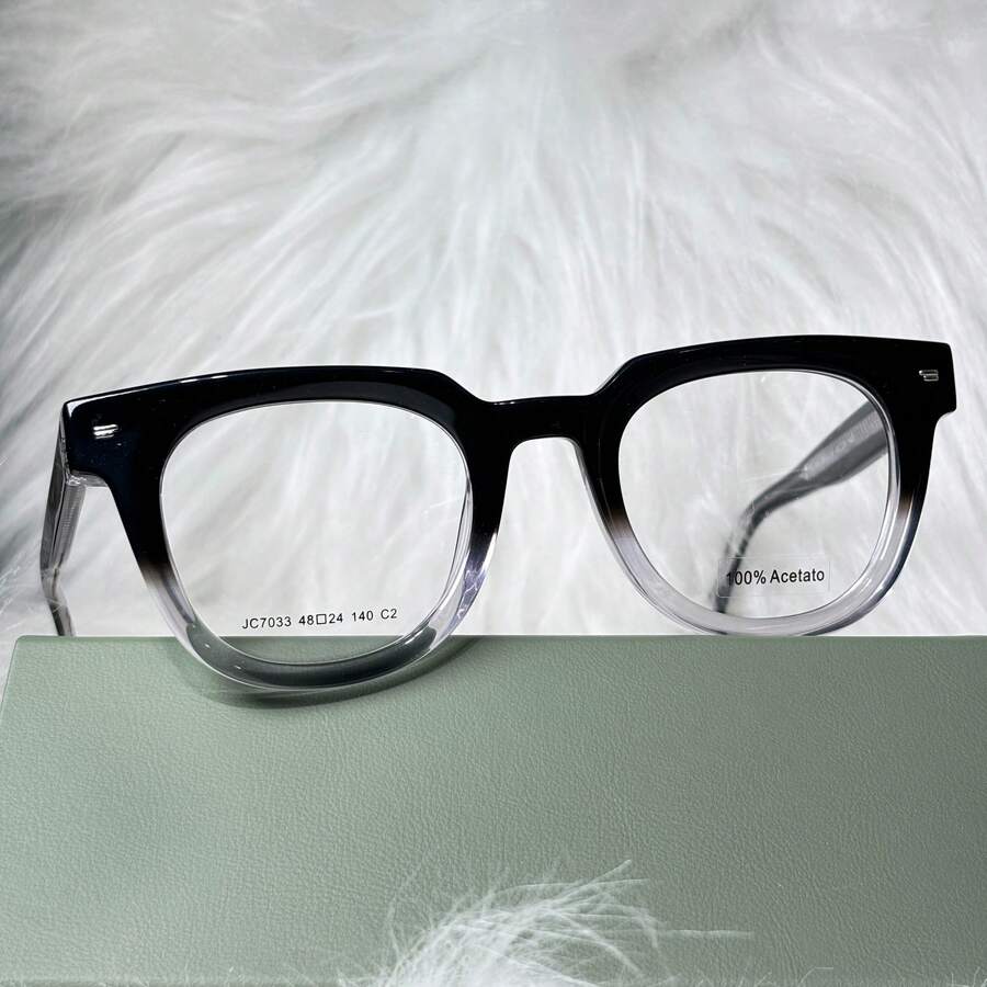 Unisex Oval Square Retro Acetate Eyeglass Frame BL7033 Size M/L - preto brilhante - 查看 1
