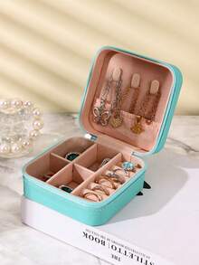 1pc Jewelry Box With Mirror, Portable Travel Zipper Jewelry Box, Simple Jewelry Box For Travel And Home, Fashionable Personalized Leather Mini Jewelry Box, Earrings, Necklaces, Rings Storage Box, Dust-Proof Small Jewelry Storage Box, Jewelry Accessories Storage Box And Vanity Storage Box, Ideal For Storing Rings, Pendants, Earrings, Ties, Bracelets, Best Gift For Girlfriend, Mother's Anniversary, Valentine's Day, Christmas, New Year, Men's Gift, Women's Gift - Jewelry Box - View 9