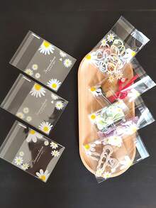 100个烘焙袋，自粘半透明雏菊花袋，DIY礼品卡装饰袋，“晴天”印花OPP袋，适用于派对、生日、婚礼和礼品包装，也适用于珠宝包装、情人节礼物、春季礼物和新年礼物包装 - 彩色 - 查看 6