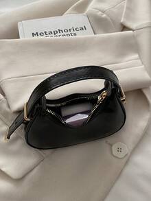 Mini Cute Solid Color Handbag For Women, Fashionable High-Quality Lightweight Crescent Shaped Shoulder Bag - Black - View 6