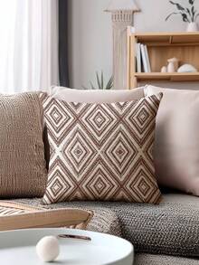 4pcs Decorative Pillow Covers, Geometric Pattern, 100% Hypoallergenic Polyester Fiber Cushion Covers, Vintage Linen Material, Hidden Zipper, Machine Washable, Minimalist Modern Line Design, Zippered Closure, Home Decor Throw Pillow Covers For Sofa, Living Room, Bedroom, No Pillow Insert - Maroon - View 7