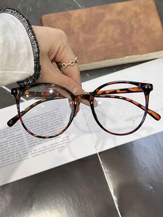 1 Pair Women's PC Round Frame Rivet Decor Casual Fashion Flat Glasses, Suitable For Street Photography, Elegant Versatile, Vacation And Travel Essentials